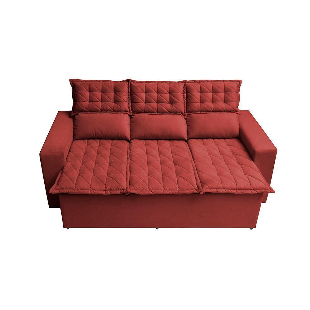 Sofá 3 Lugares Retrátil E Reclinável Cama Inbox Slim 2,00m Velusoft Vermelho - 5