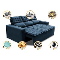 Sofá 3 Lugares Retrátil E Reclinável Cama Inbox Slim 2,00m Velusoft Azul - 7