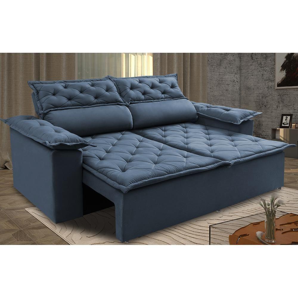 Sofá Retrátil E Reclinável Cama Inbox Compact 1,50m Tecido Suede Velusoft Azul - 1