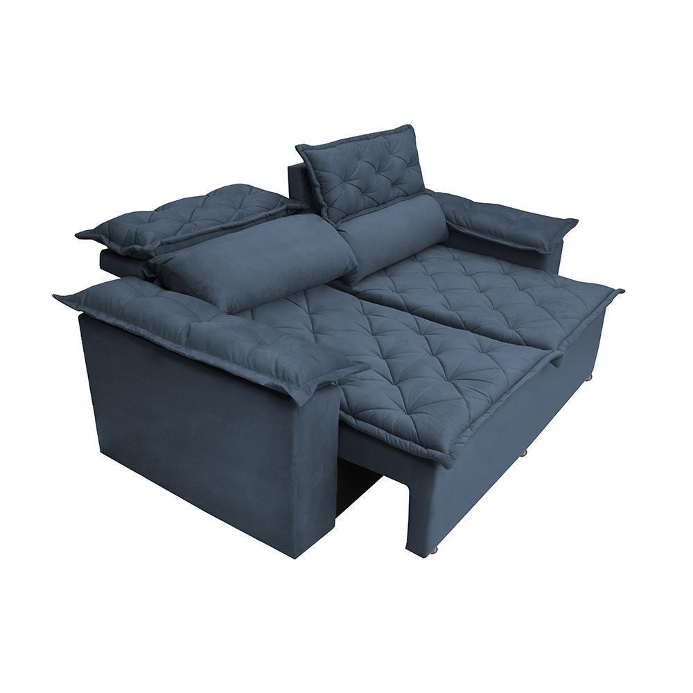 Sofá Retrátil E Reclinável Cama Inbox Compact 1,50m Tecido Suede Velusoft Azul - 3