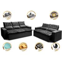 Conjunto De Sofá 3 E 2 Lugares Retrátil E Reclinável Cama Inbox Slim 2,00x1,50m Velusoft Preto