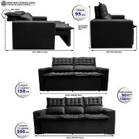 Conjunto De Sofá 3 E 2 Lugares Retrátil E Reclinável Cama Inbox Slim 2,00x1,50m Velusoft Preto - 5