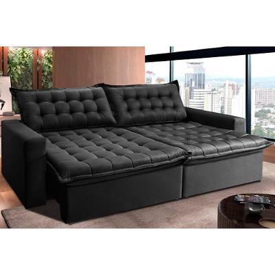 Sofá Retrátil Reclinável E Cama 2,95m Cama Inbox Suede Velft Preto
