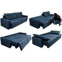Sofá Retrátil Reclinável E Cama 2,75m Cama Inbox Suede Velusoft Azul - 2