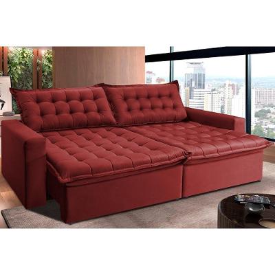 Sofá Retrátil Reclinável E Cama 2,15m Cama Inbox Suede Velusoft Vermelho