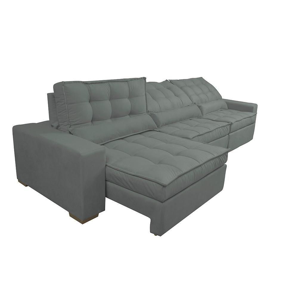 Sofá Retrátil E Reclinável 3,82m Com Molas Ensacadas Cama Inbox Gold Tecido Suede Velusoft Cinza - 3