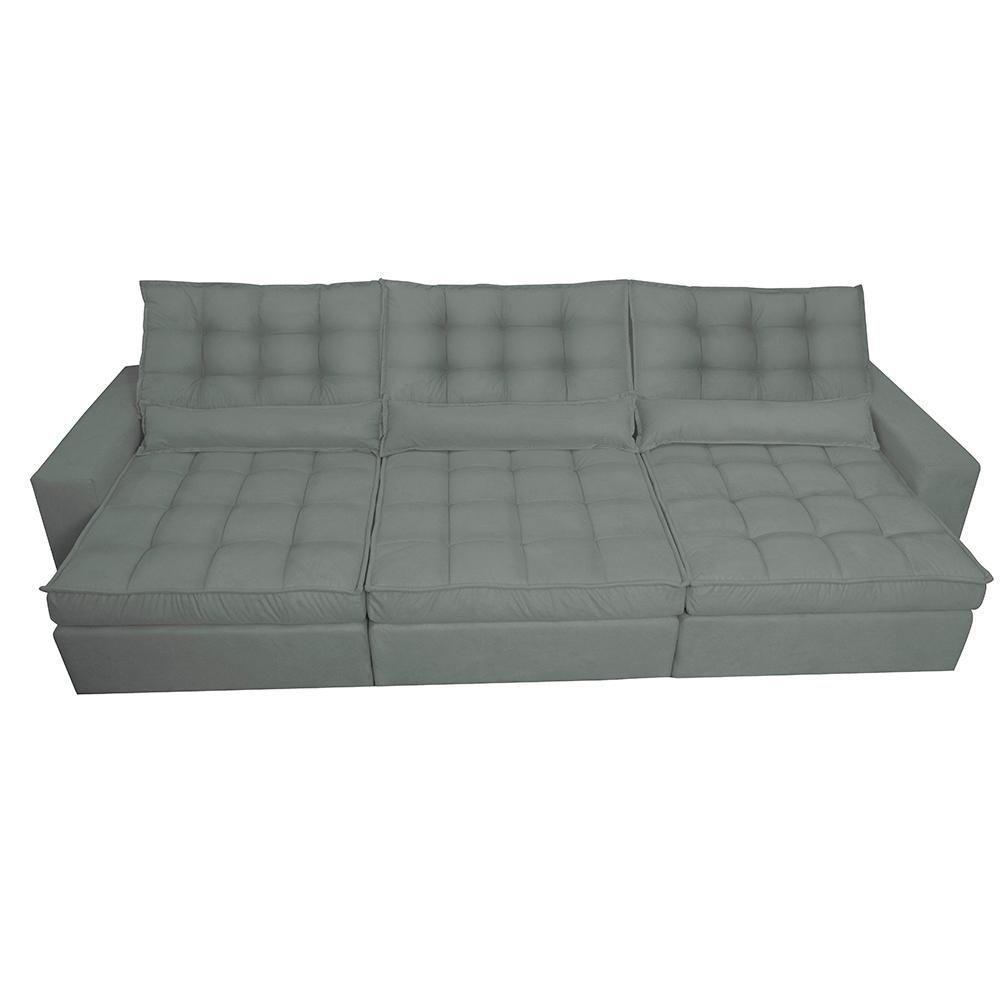 Sofá Retrátil E Reclinável 3,82m Com Molas Ensacadas Cama Inbox Gold Tecido Suede Velusoft Cinza - 5