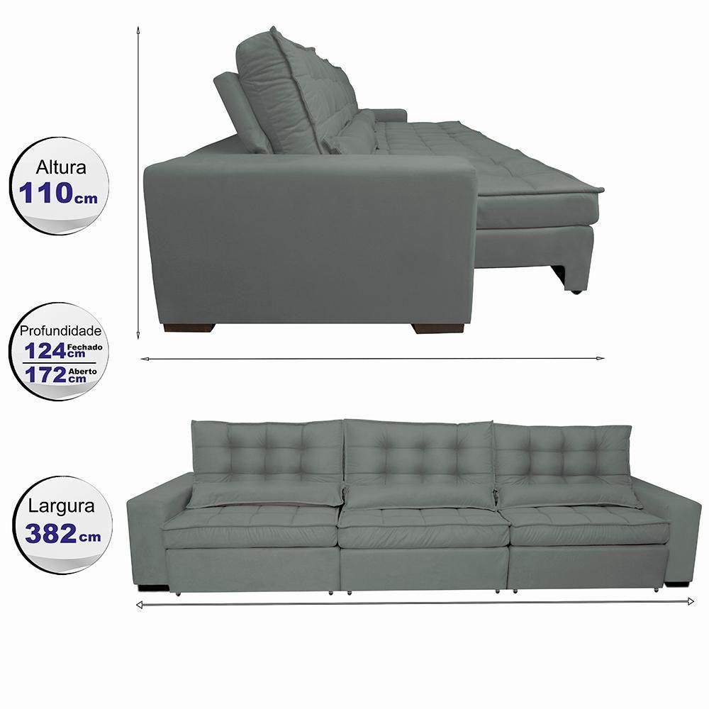 Sofá Retrátil E Reclinável 3,82m Com Molas Ensacadas Cama Inbox Gold Tecido Suede Velusoft Cinza - 8