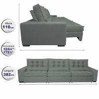 Sofá Retrátil E Reclinável 3,82m Com Molas Ensacadas Cama Inbox Gold Tecido Suede Velusoft Cinza - 8