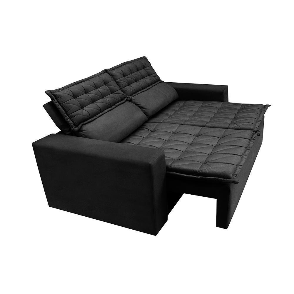 Sofá 3 Lugares Retrátil E Reclinável Cama Inbox Slim 1,80m Velusoft Preto - 2