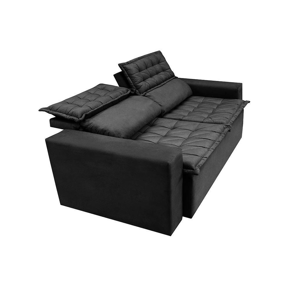 Sofá 3 Lugares Retrátil E Reclinável Cama Inbox Slim 1,80m Velusoft Preto - 3