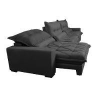 Sofá Retrátil E Reclinável 4,12m Com Molas Ensacadas Cama Inbox Soft Tecido Suede Velusoft Preto - 3