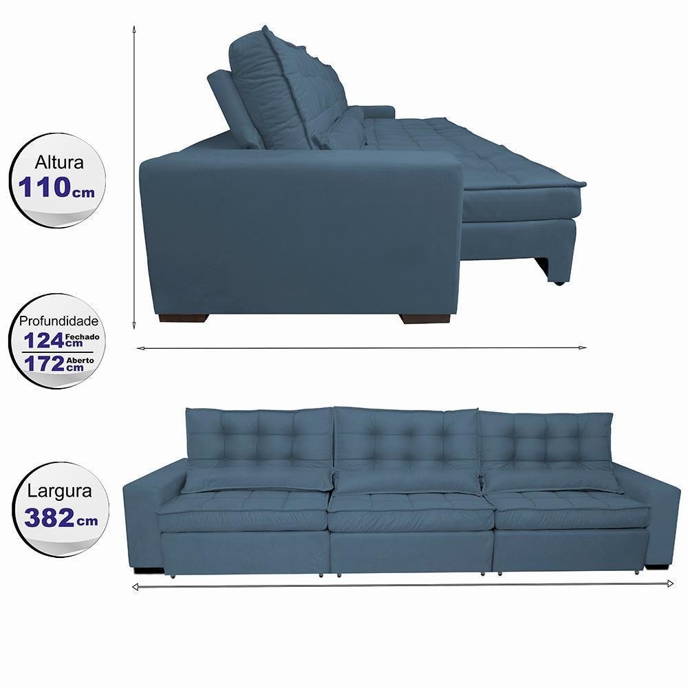 Sofá Retrátil E Reclinável 3,82m Com Molas Ensacadas Cama Inbox Gold Tecido Suede Velusoft Azul - 8