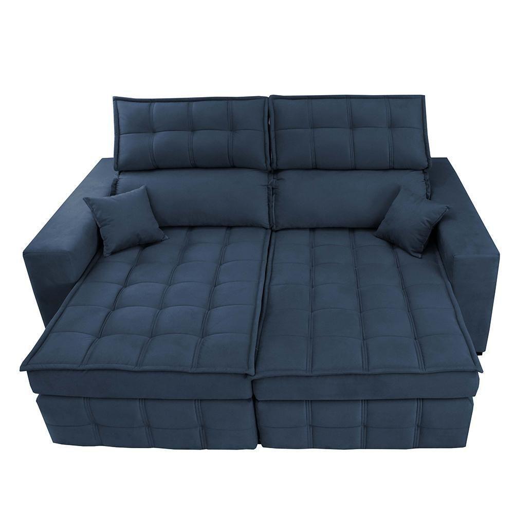 Sofá Retrátil E Reclinável 2,00m Molas Ensacadas E Costura Tripla Cama Inbox Nobre Suede Azul - 5