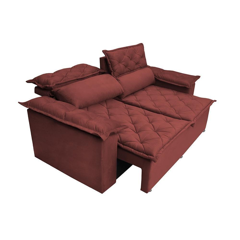 Sofá 3 Lugares Retrátil E Reclinável Cama Inbox Compact 1,80m Velusoft Vermelho - 3