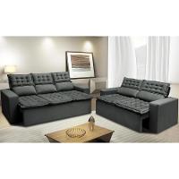 Conjunto De Sofá 3 E 2 Lugares Retrátil E Reclinável Cama Inbox Slim 2,00x1,50m Velusoft Cinza - 1