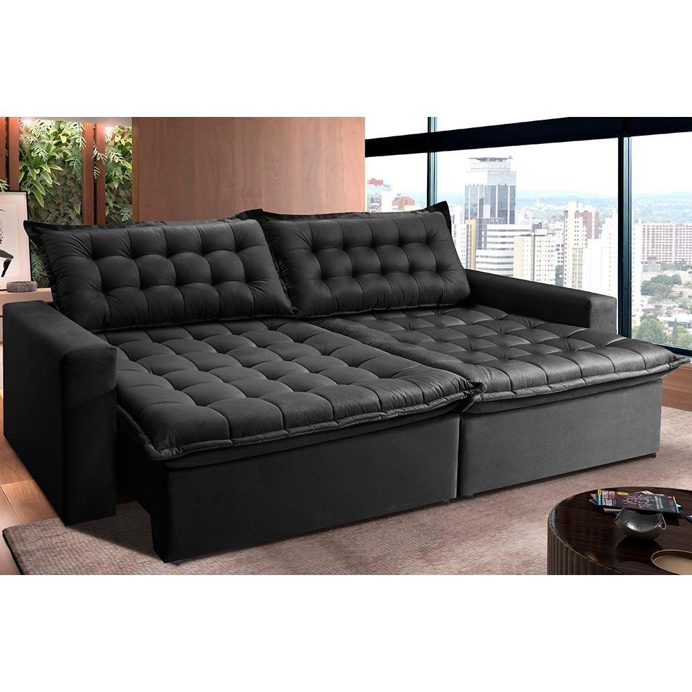 Sofá Retrátil Reclinável E Cama 2,35m Cama Inbox Flex Suede Velusoft Preto - 1