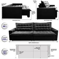 Sofá Retrátil Reclinável E Cama 2,35m Cama Inbox Flex Suede Velusoft Preto - 7