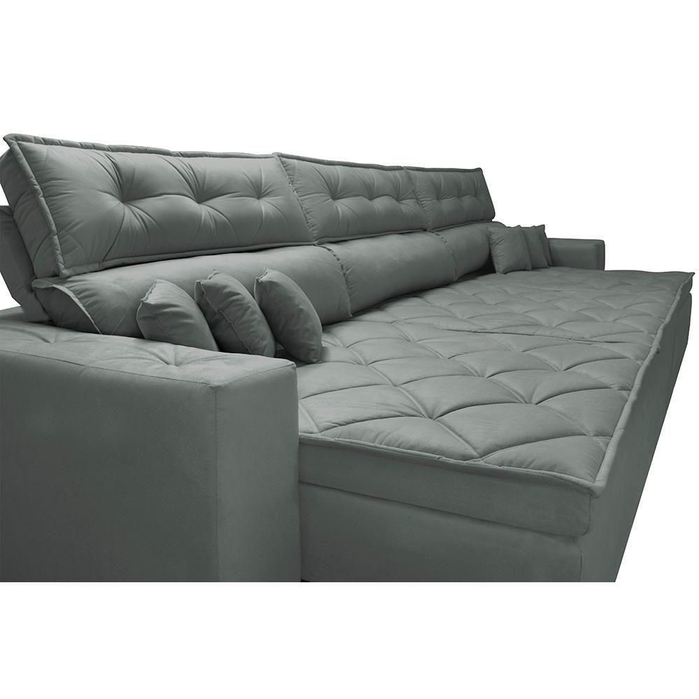 Sofá Retrátil E Reclinável 3,82m Austin Com Molas No Assento Tecido Suede Velusoft Cinza - 6