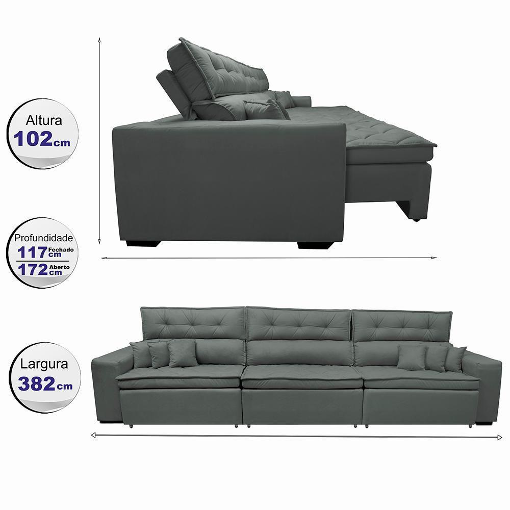 Sofá Retrátil E Reclinável 3,82m Austin Com Molas No Assento Tecido Suede Velusoft Cinza - 8