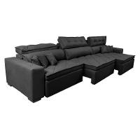 Sofá Retrátil E Reclinável 3,82m Austin Com Molas No Assento Tecido Suede Velusoft Preto - 2