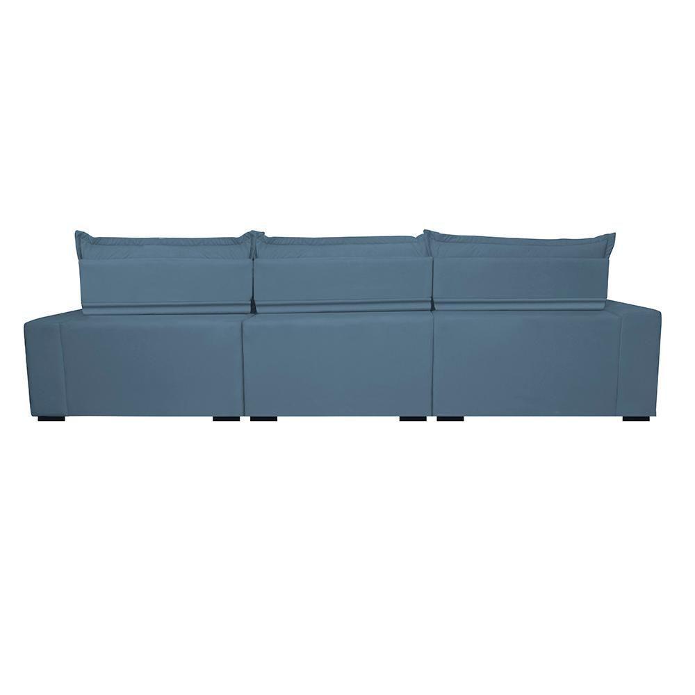 Sofá Retrátil E Reclinável 3,82m Com Molas Ensacadas Cama Inbox Soft Tecido Suede Velusoft Azul - 4
