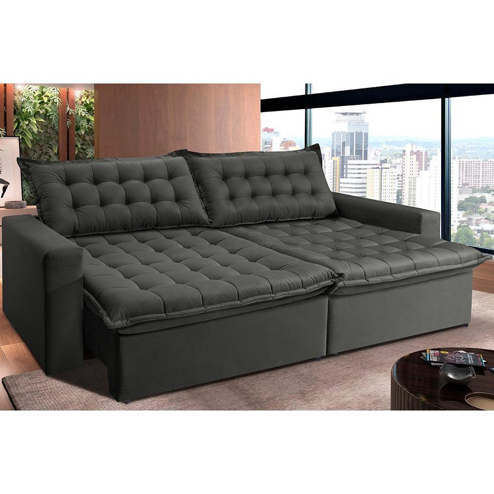 Sofá Retrátil Reclinável E Cama 2,35m Cama Inbox Suede Velusoft Cinza - 1