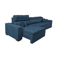 Sofá Retrátil E Reclinável 4,12m Austin Com Molas No Assento Tecido Suede Velusoft Azul - 3