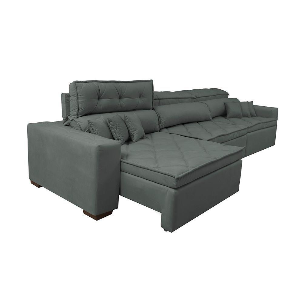 Sofá Retrátil E Reclinável 4,12m Austin Com Molas No Assento Tecido Suede Velusoft Cinza - 3