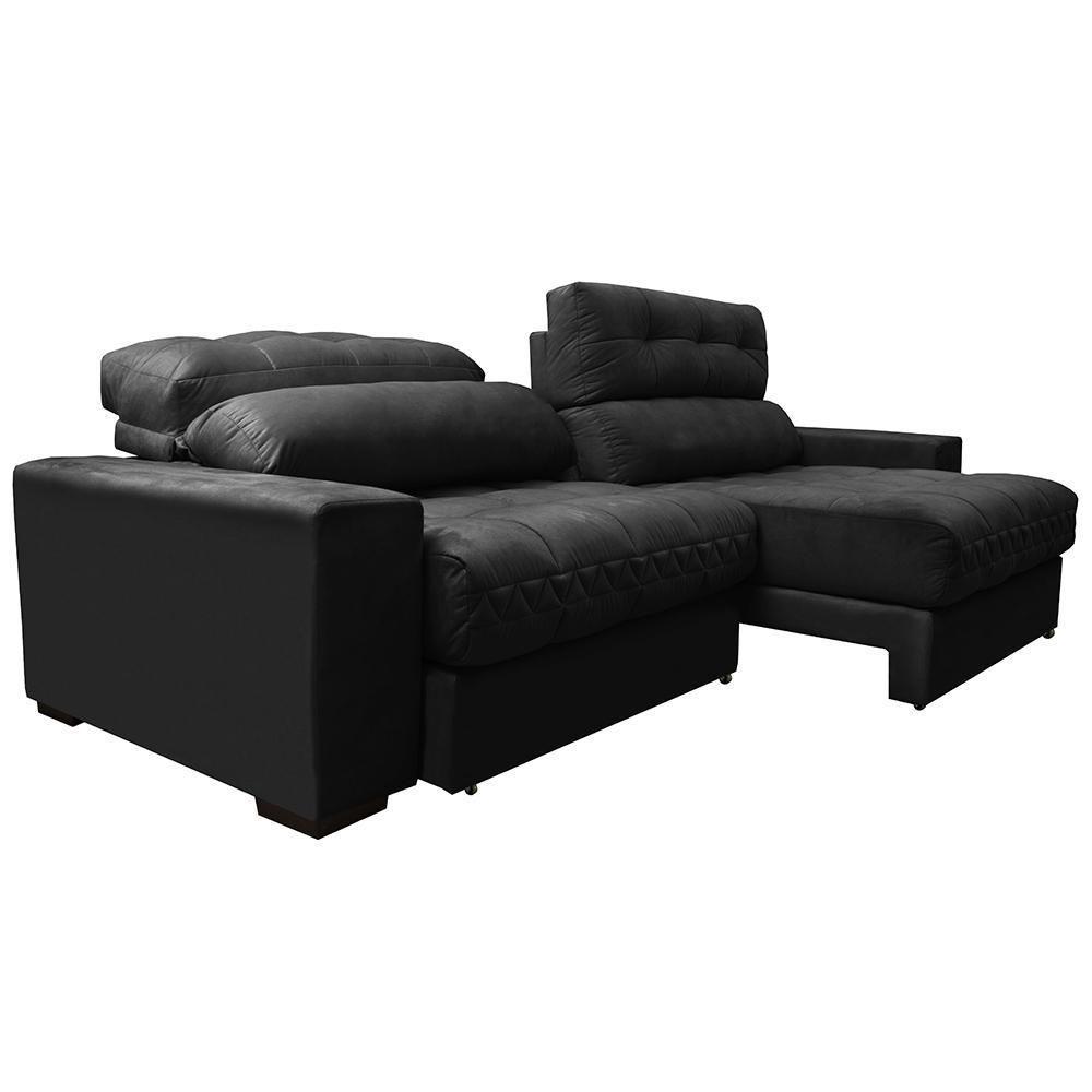 Sofá Retrátil E Reclinável Com Molas Ensacadas Cama Inbox Master 2,72m Tecido Suede Preto - 2