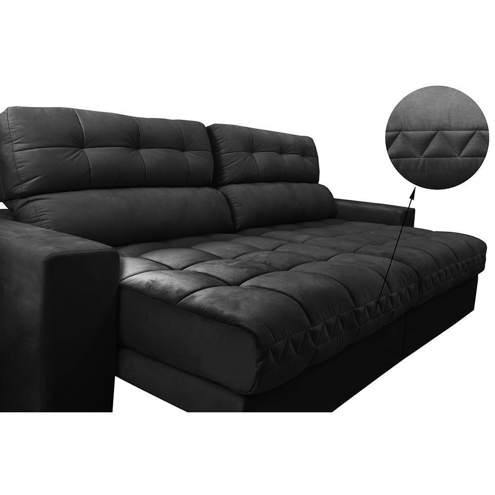 Sofá Retrátil E Reclinável Com Molas Ensacadas Cama Inbox Master 2,72m Tecido Suede Preto - 6