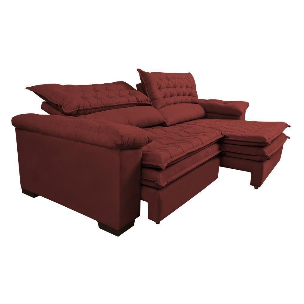 Sofá Retrátil, Reclinável Molas Ensacada Cama Inbox Botonê 2,12m Espuma Viscoelástico Suede Vermelho - 4