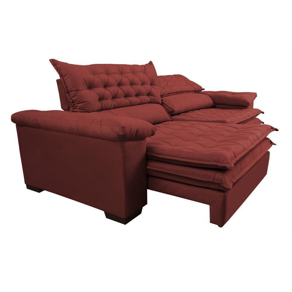 Sofá Retrátil, Reclinável Molas Ensacada Cama Inbox Botonê 2,12m Espuma Viscoelástico Suede Vermelho - 5