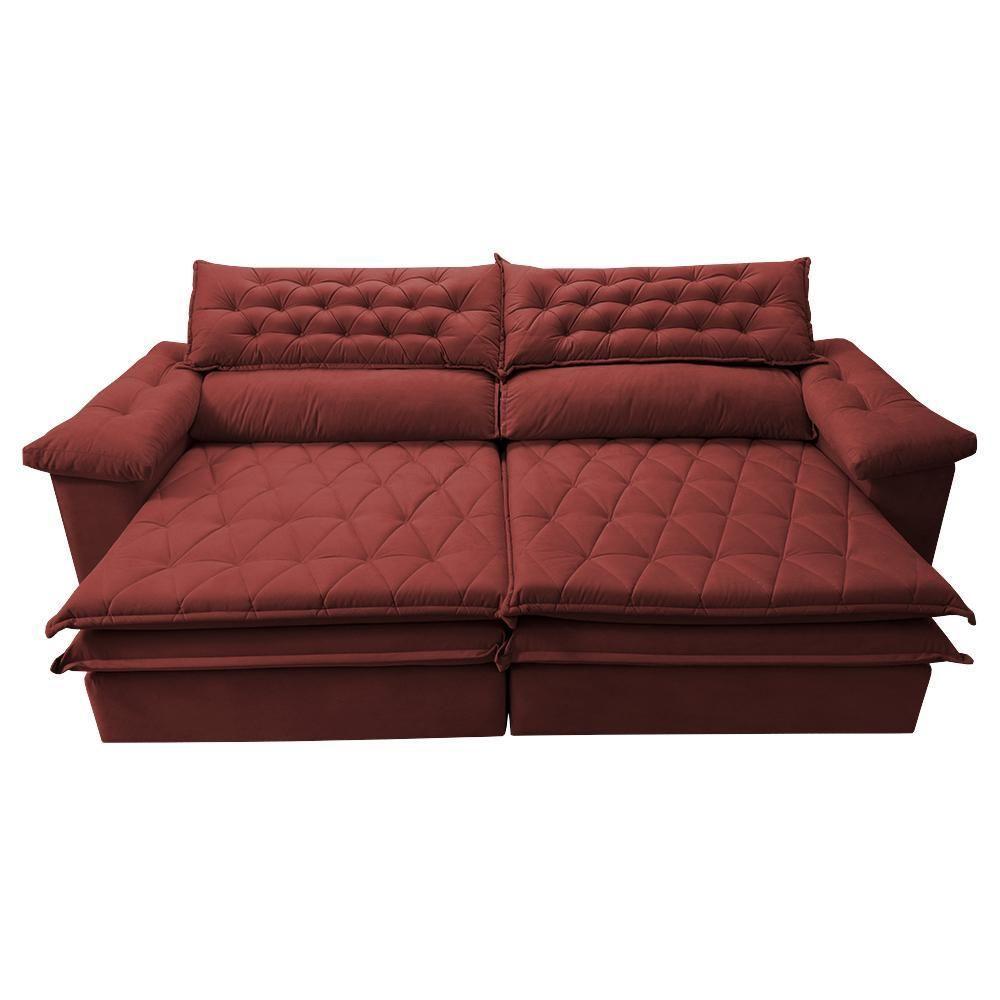 Sofá Retrátil, Reclinável Molas Ensacada Cama Inbox Botonê 2,12m Espuma Viscoelástico Suede Vermelho - 6