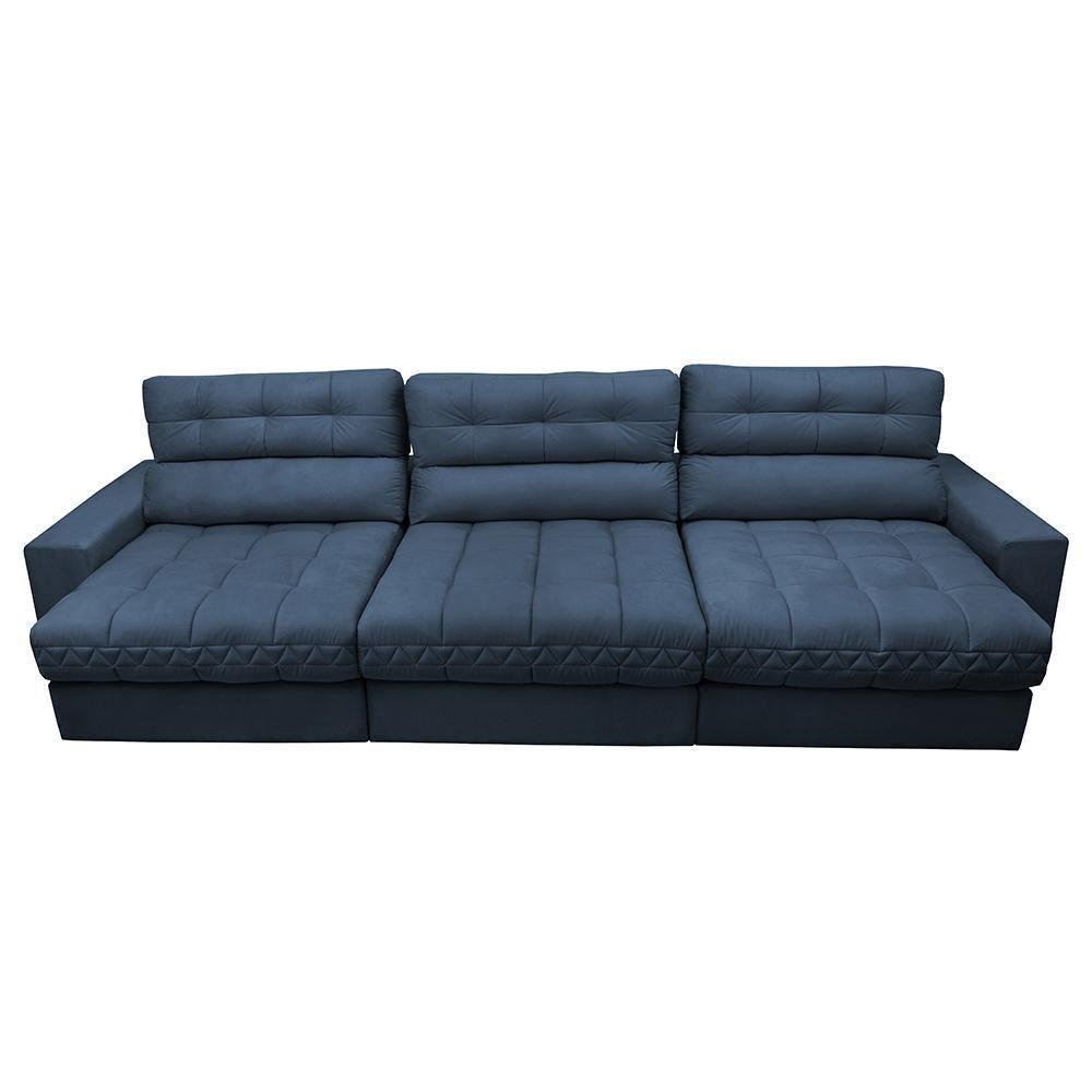 Sofá Retrátil E Reclinável Com Molas Ensacadas Cama Inbox Master 3,22m Tecido Suede Azul - 5