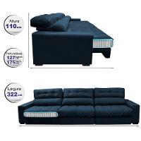 Sofá Retrátil E Reclinável Com Molas Ensacadas Cama Inbox Master 3,22m Tecido Suede Azul - 8