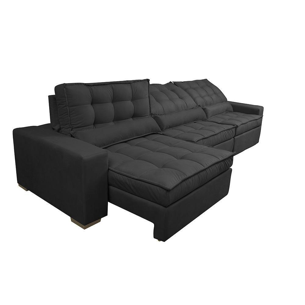 Sofá Retrátil E Reclinável 4,12m Com Molas Ensacadas Cama Inbox Gold Tecido Suede Velusoft Preto - 3