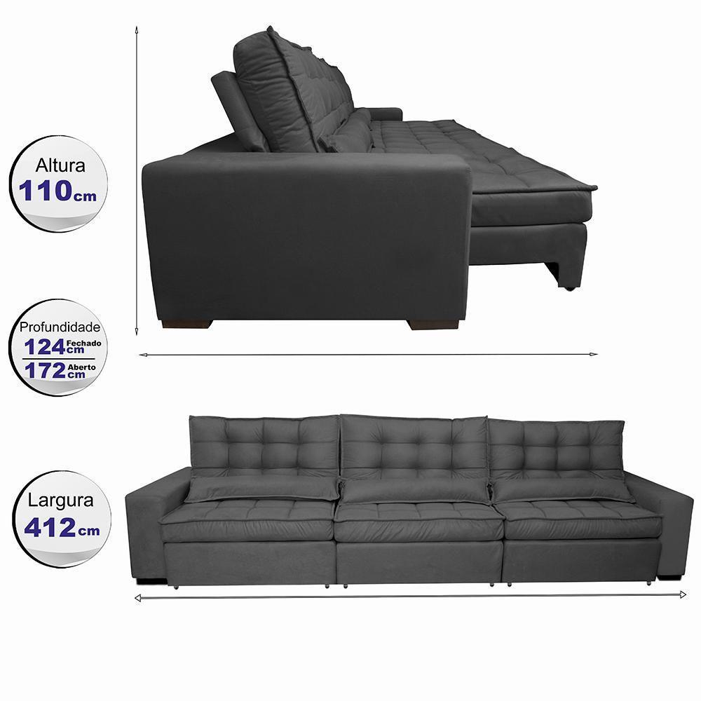 Sofá Retrátil E Reclinável 4,12m Com Molas Ensacadas Cama Inbox Gold Tecido Suede Velusoft Preto - 8