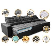 Sofá Retrátil E Reclinável 4,12m Com Molas Ensacadas Cama Inbox Gold Tecido Suede Velusoft Preto - 7