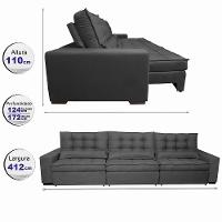 Sofá Retrátil E Reclinável 4,12m Com Molas Ensacadas Cama Inbox Gold Tecido Suede Velusoft Preto - 8