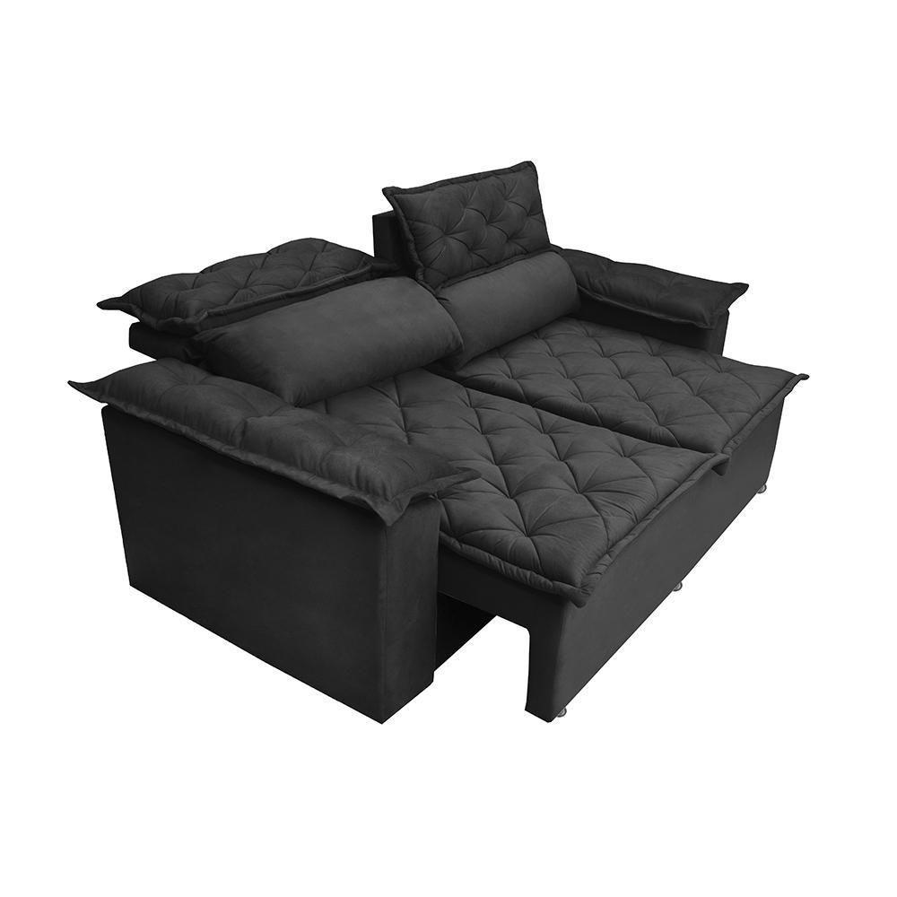 Sofá Retrátil E Reclinável Cama Inbox Compact 1,50m Tecido Suede Velusoft Preto - 3