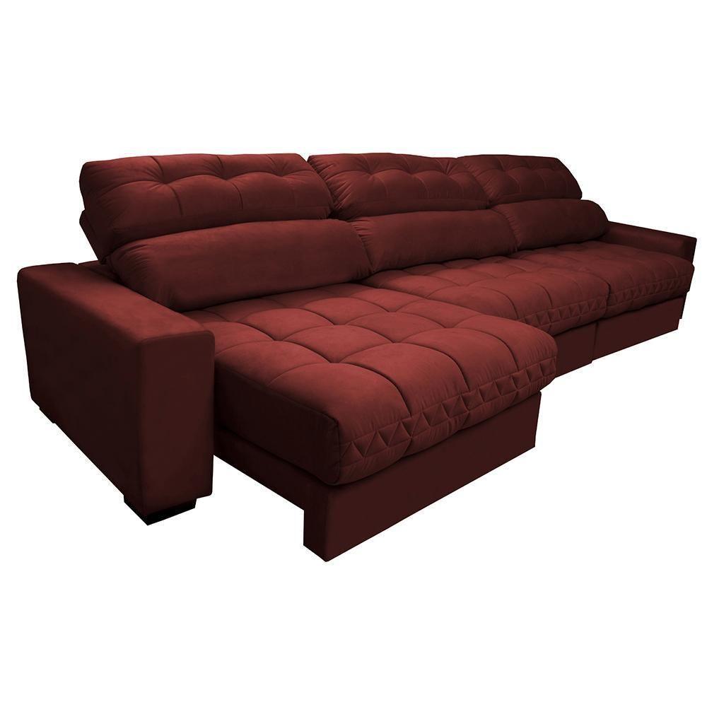 Sofá Retrátil E Reclinável Com Molas Ensacadas Cama Inbox Master 3,22m Tecido Suede Vermelho - 3