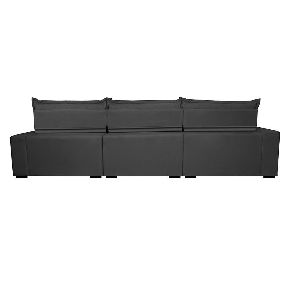 Sofá Retrátil E Reclinável 3,82m Com Molas Ensacadas Cama Inbox Soft Tecido Suede Velusoft Preto - 4