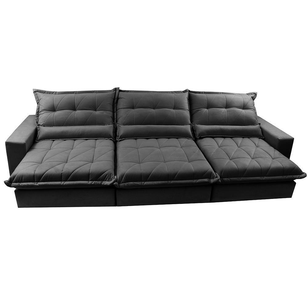 Sofá Retrátil E Reclinável 3,82m Com Molas Ensacadas Cama Inbox Soft Tecido Suede Velusoft Preto - 5