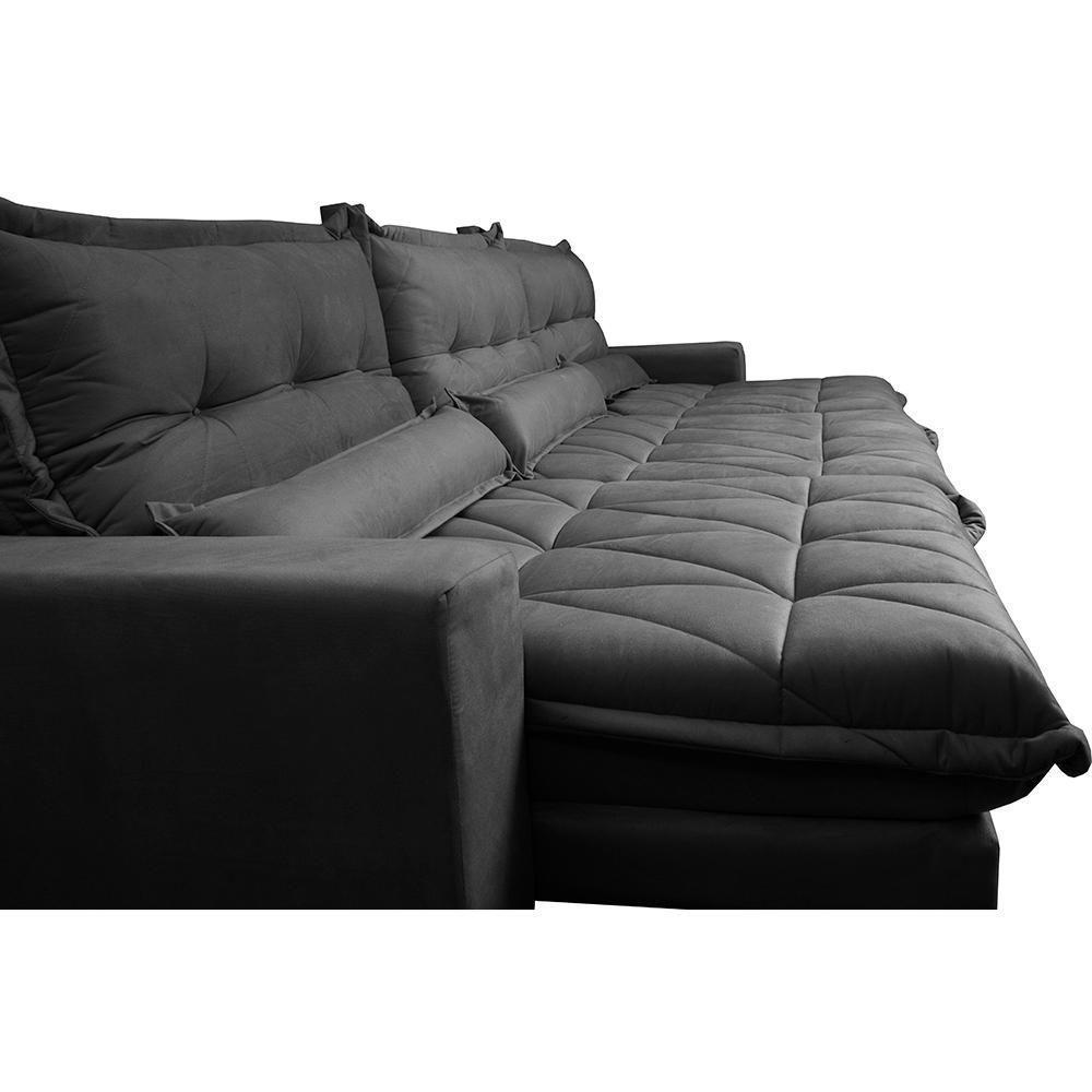 Sofá Retrátil E Reclinável 3,82m Com Molas Ensacadas Cama Inbox Soft Tecido Suede Velusoft Preto - 6