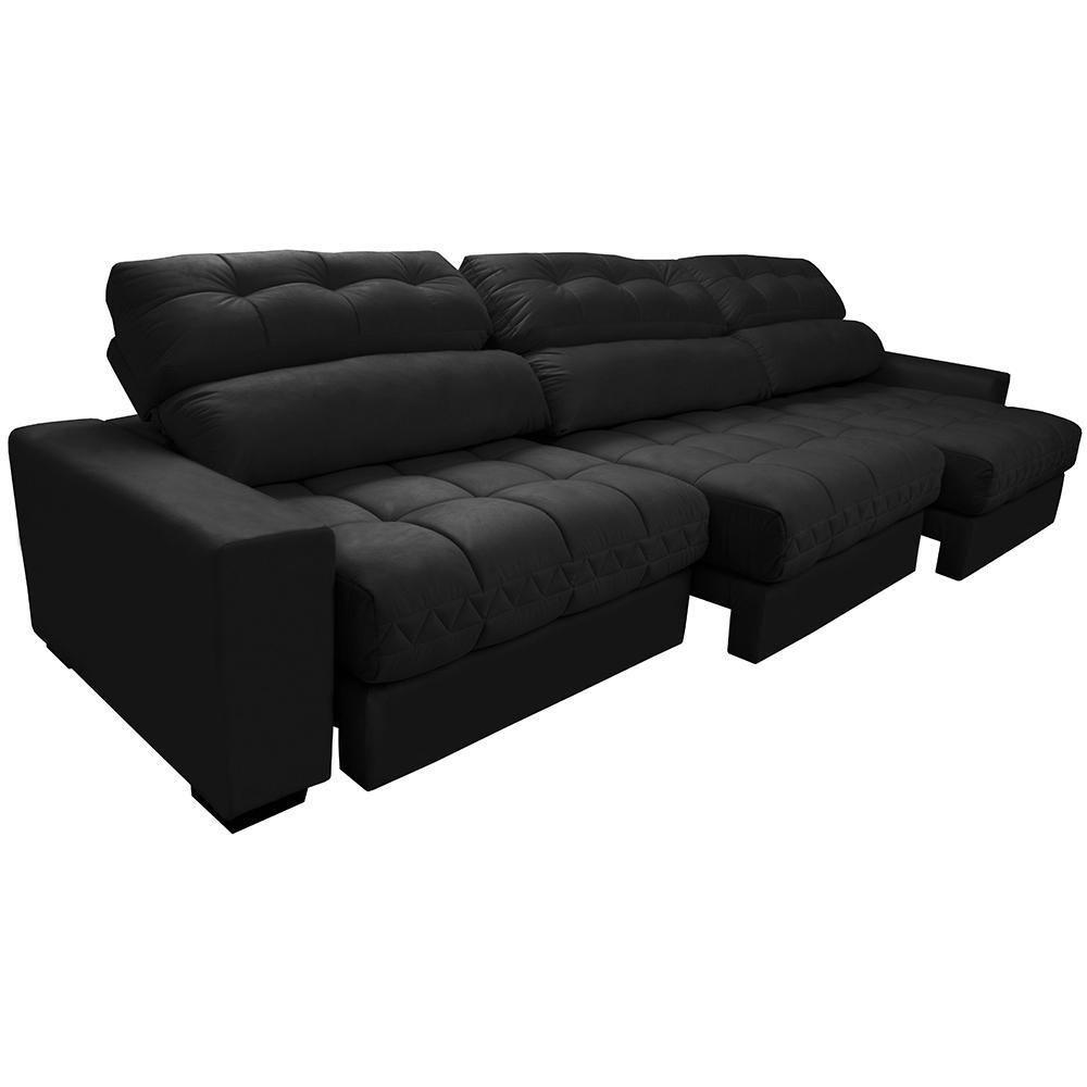 Sofá Retrátil E Reclinável Com Molas Ensacadas Cama Inbox Master 3,22m Tecido Suede Preto - 2