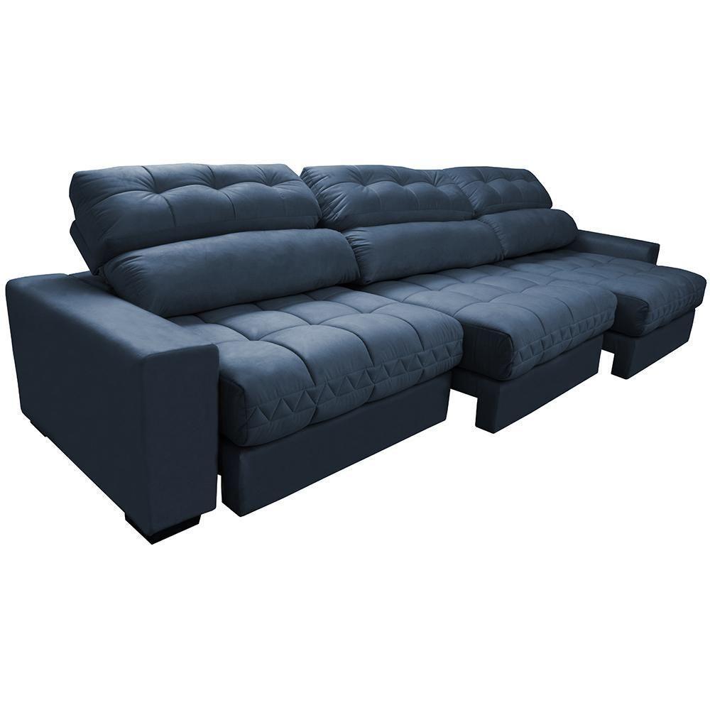 Sofá Retrátil E Reclinável Com Molas Ensacadas Cama Inbox Master 3,82m Tecido Suede Azul - 8