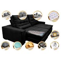Sofá Retrátil E Reclinável Com Molas Ensacadas Cama Inbox Gold 2,12m Tecido Suede Velusoft Preto - 7