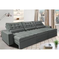 Sofá Retrátil E Reclinável 4,12m Com Molas Ensacadas Cama Inbox Gold Tecido Suede Velusoft Cinza - 1