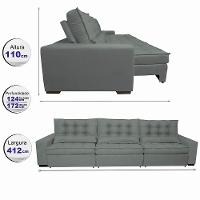 Sofá Retrátil E Reclinável 4,12m Com Molas Ensacadas Cama Inbox Gold Tecido Suede Velusoft Cinza - 8
